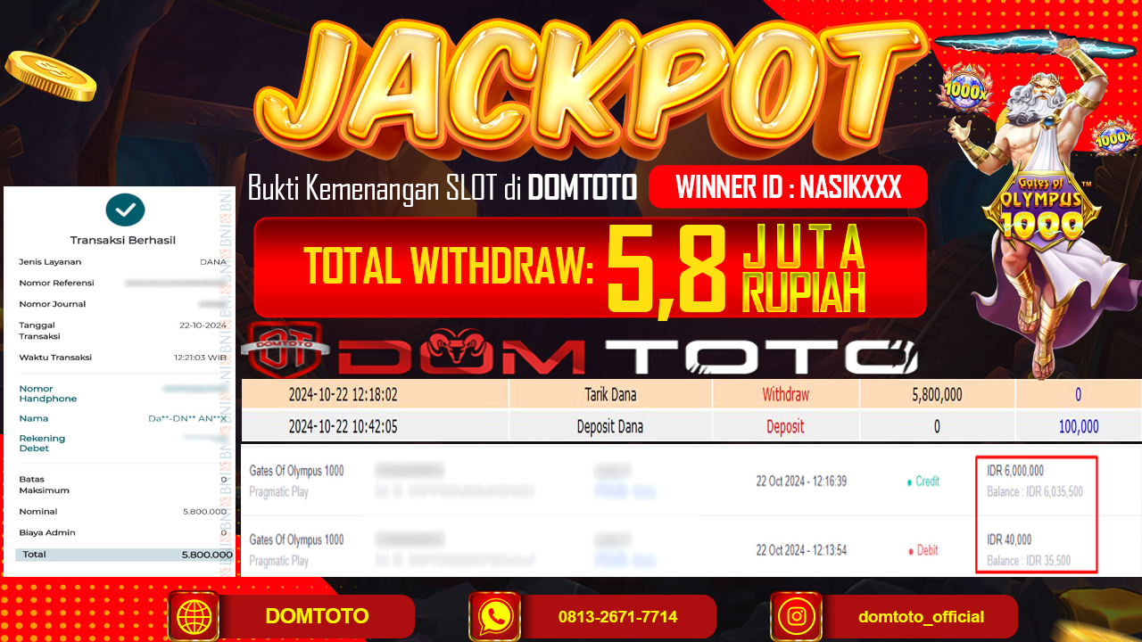 JACKPOT SLOT GATE OF OLYMPUS 1000 22 OKTOBER 2024